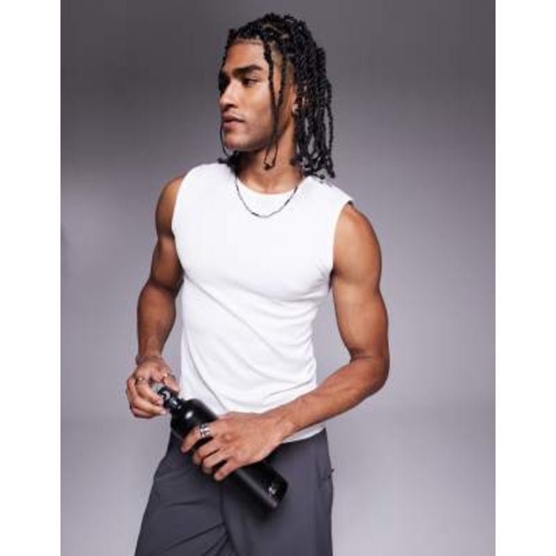 4505 slim fit seamless ribbed training tank top in white