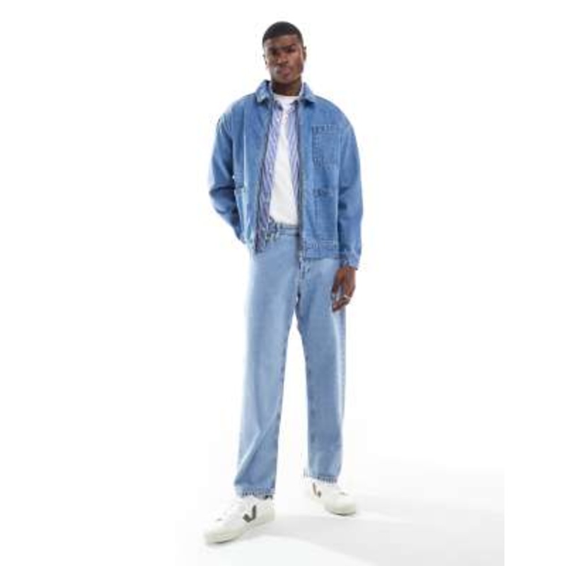 Another Influence zip-up denim shacket in blue