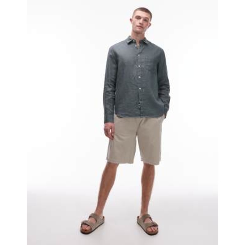 ARKET regular fit linen shirt in khaki