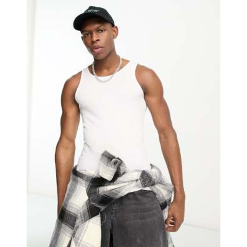 Bershka basic tank top in white