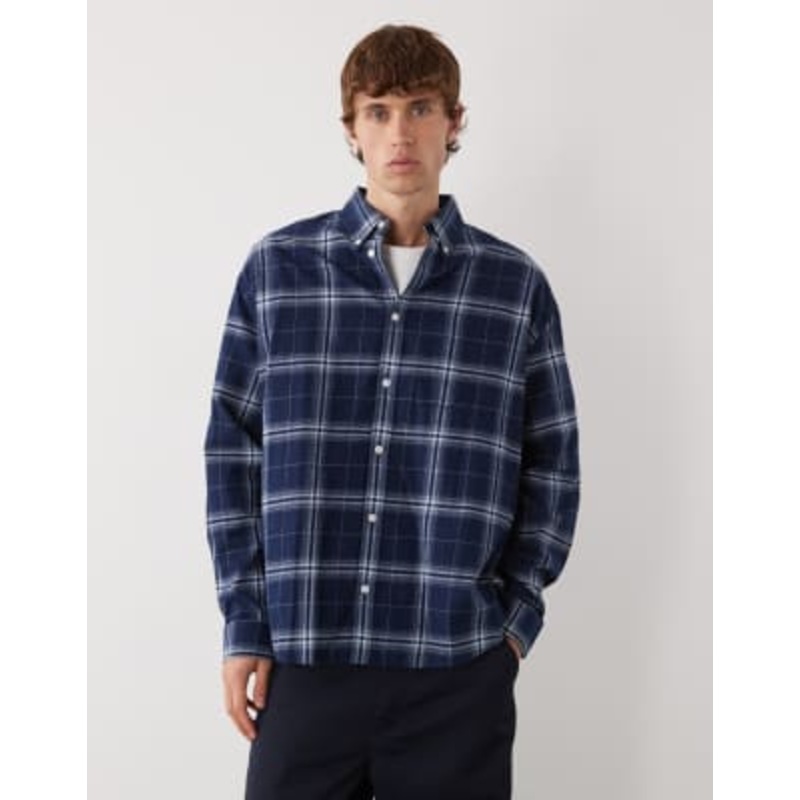 Weekday long sleeve flannel shirt in blue plaid