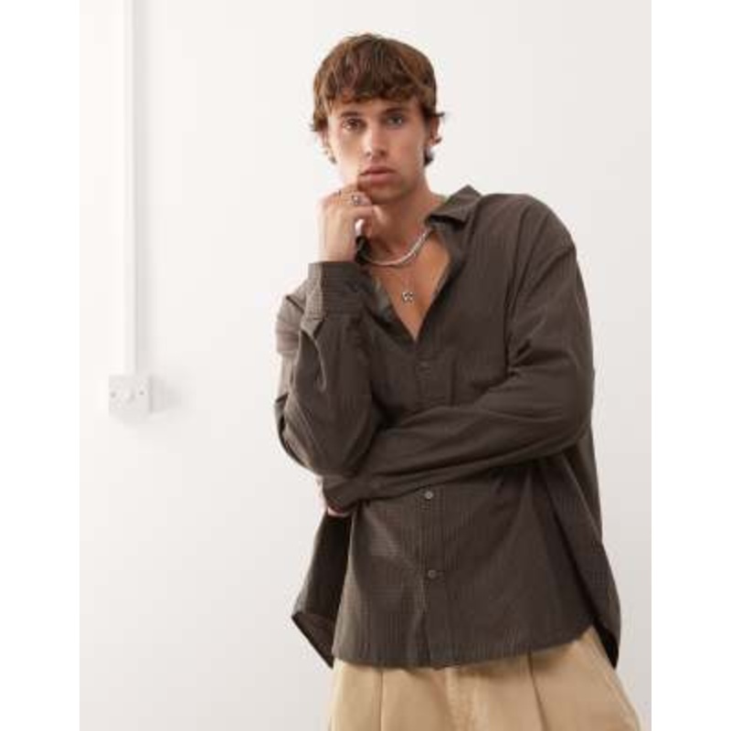 Weekday loose shirt in brown mini plaid