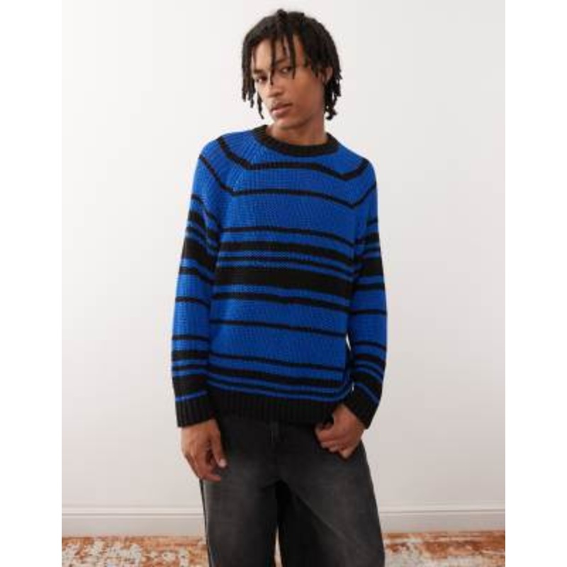 Weekday oversized open knit sweater in blue stripe