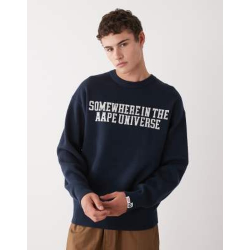 Aape by A Bathing Ape knit sweater in navy with chest and back logo print