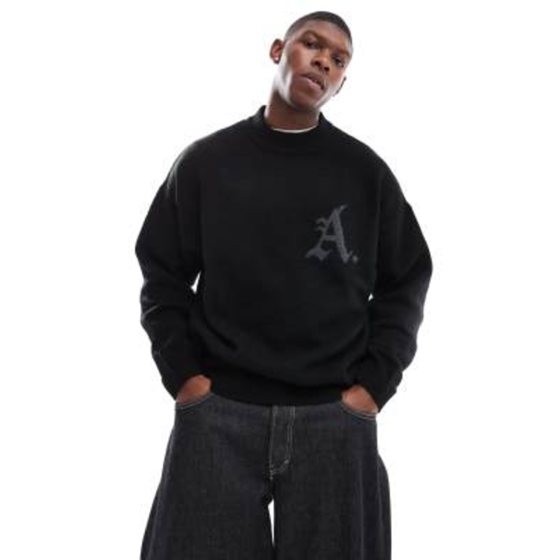 ADPT oversized crew neck knitted sweater in black