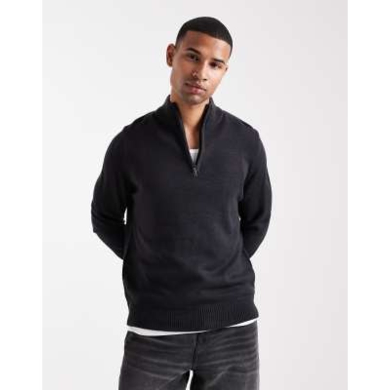 Brave Soul knit quarter zip sweater in navy