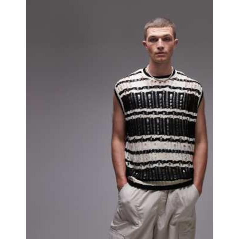 Topman relaxed fit distressed knit tank top in black