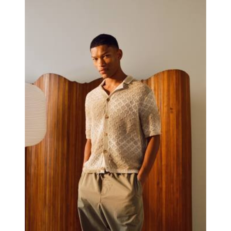 Topman relaxed fit space dye button through polo in brown