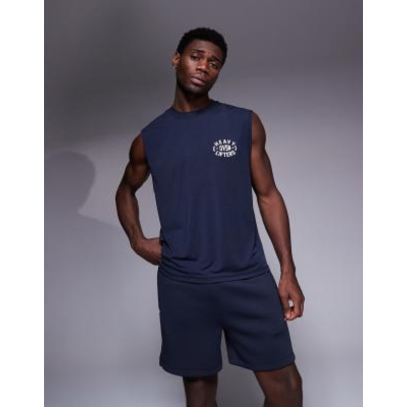 4505 quick dry oversized training tank with back graphic in midnight navy
