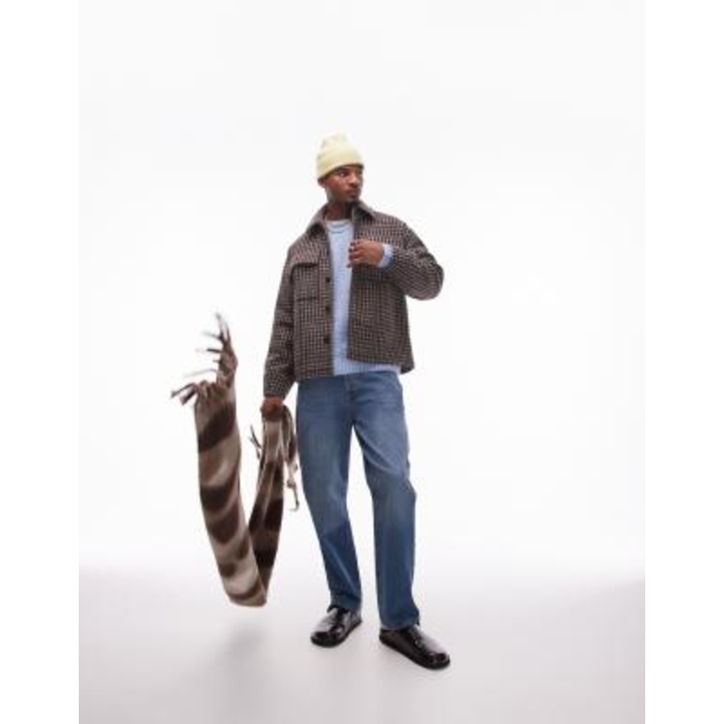 Topman overshirt in brown plaid