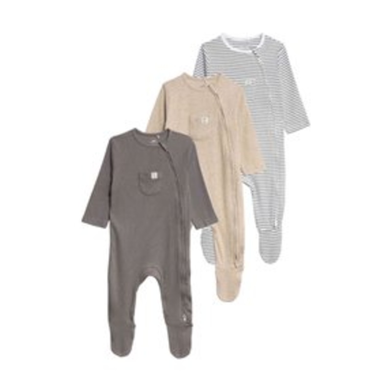 Marks & Spencer 3PK POCKET – Strampler – mid grey/grau-meliert