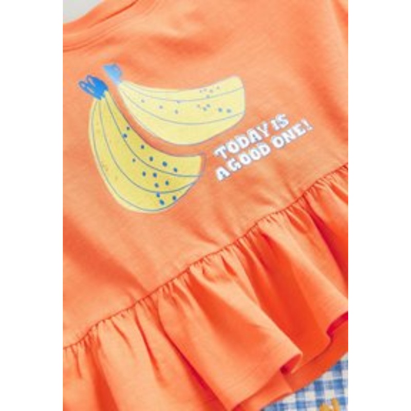 Next SET – Stoffhose – orange navy gingham fruit/orange