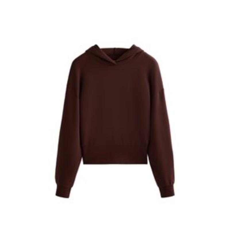 OYSHO SOFT TOUCH CROP HOODED WITH FITTED WAIST – Kapuzenpullover – mottled brown/bordeaux