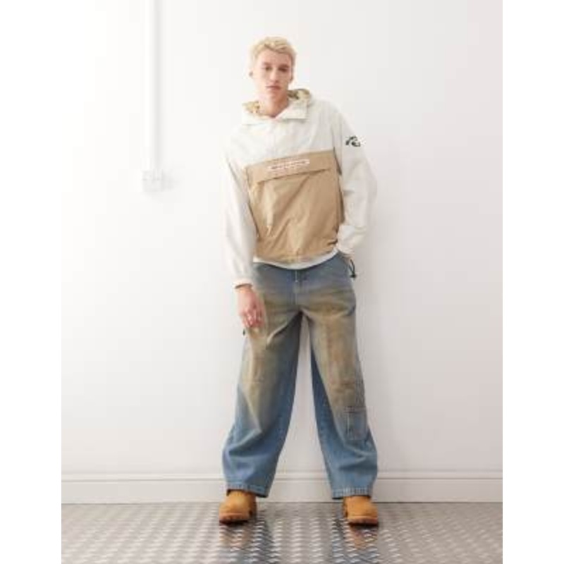 AAPE BY A BATHING APE lightweight overhead plaid jacket in beige