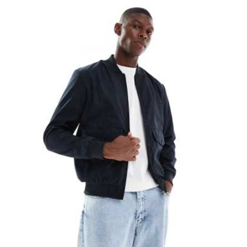 Brave Soul borg lined short bomber jacket in navy
