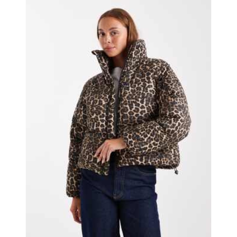Brave Soul hooded puffer jacket with pockets in leopard print