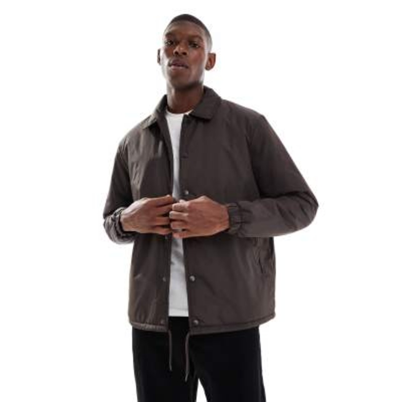 Brave Soul padded jacket with collar in chocolate brown