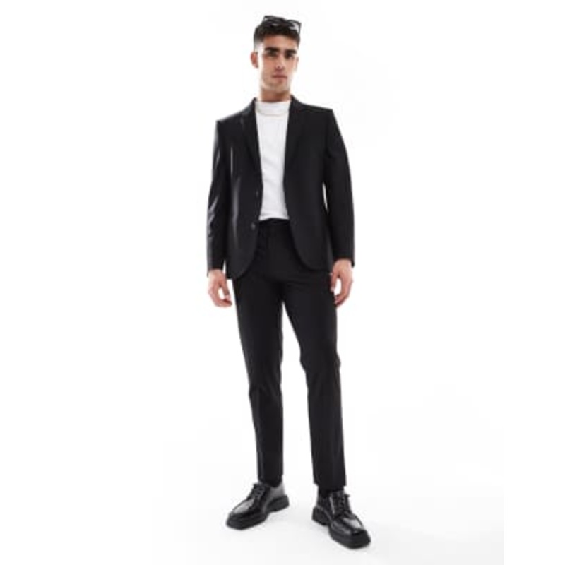 DESIGN washable slim suit jacket with wool in black