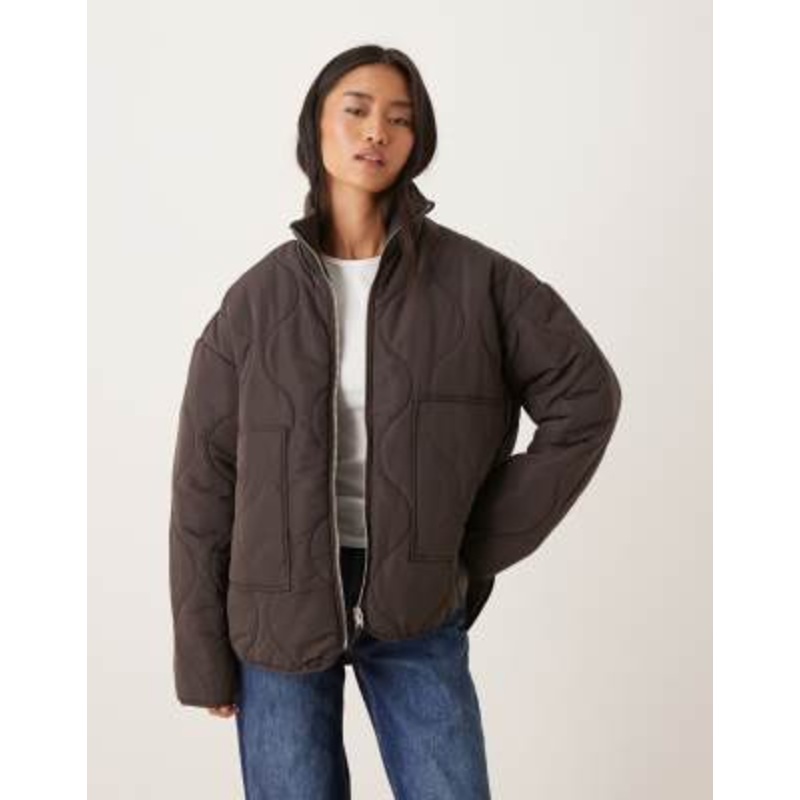 JJXX Serena high neck quilted jacket in brown