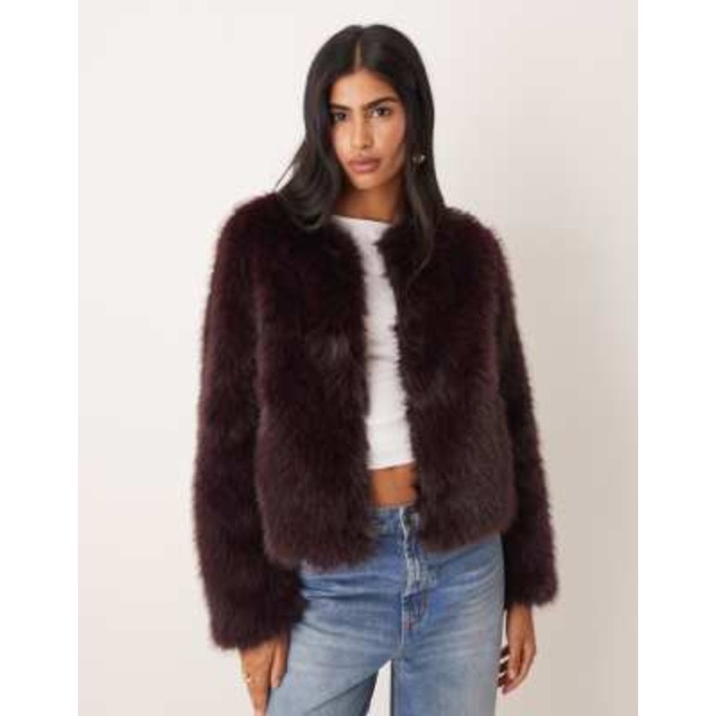 Threadbare faux fur collarless jacket in fig
