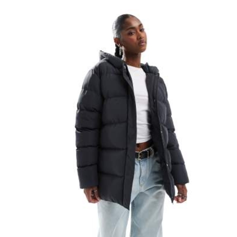 Threadbare mid length puffer jacket in charcoal