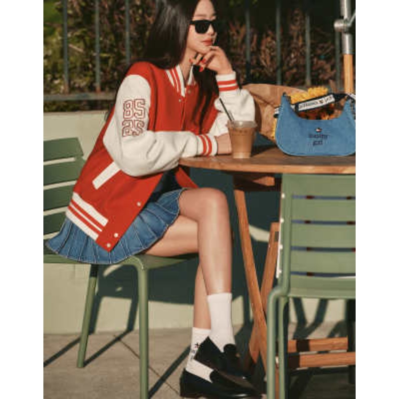 Tommy Jeans tommy girl star varsity jacket in red and white