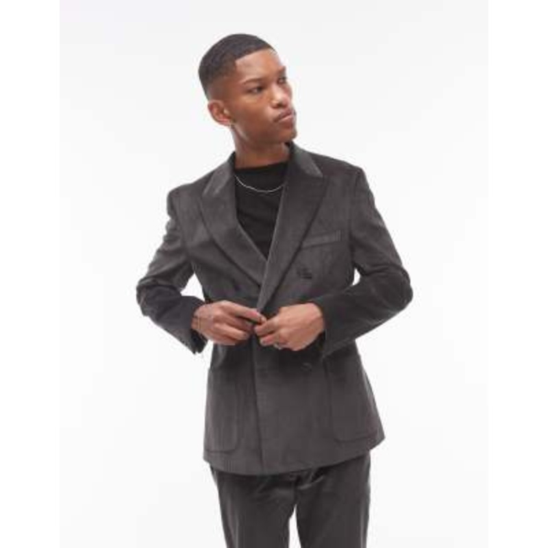Topman skinny cord suit jacket in charcoal