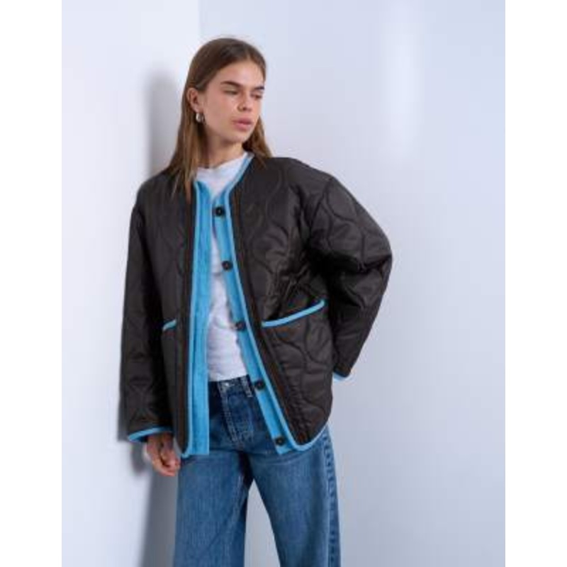 Topshop double layer fronted liner jacket in brown