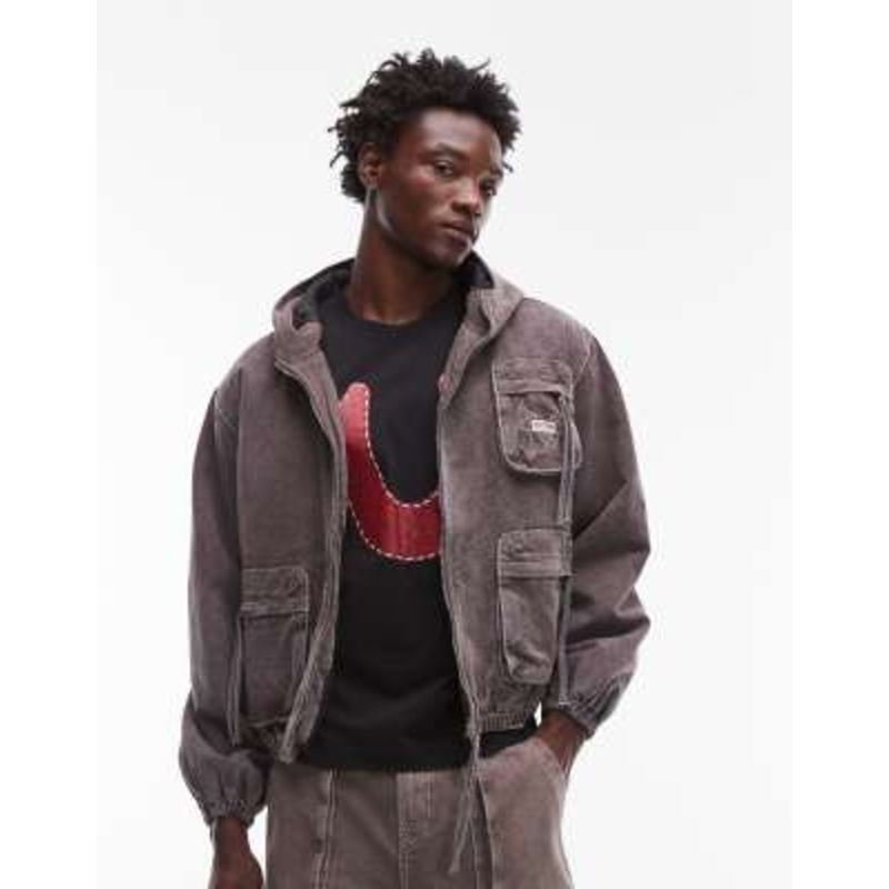 True Religion Big T hooded workwear jacket in brown wash