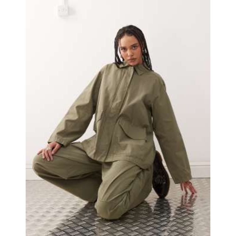 Weekday mix & match ripstop oversized jacket & top in khaki