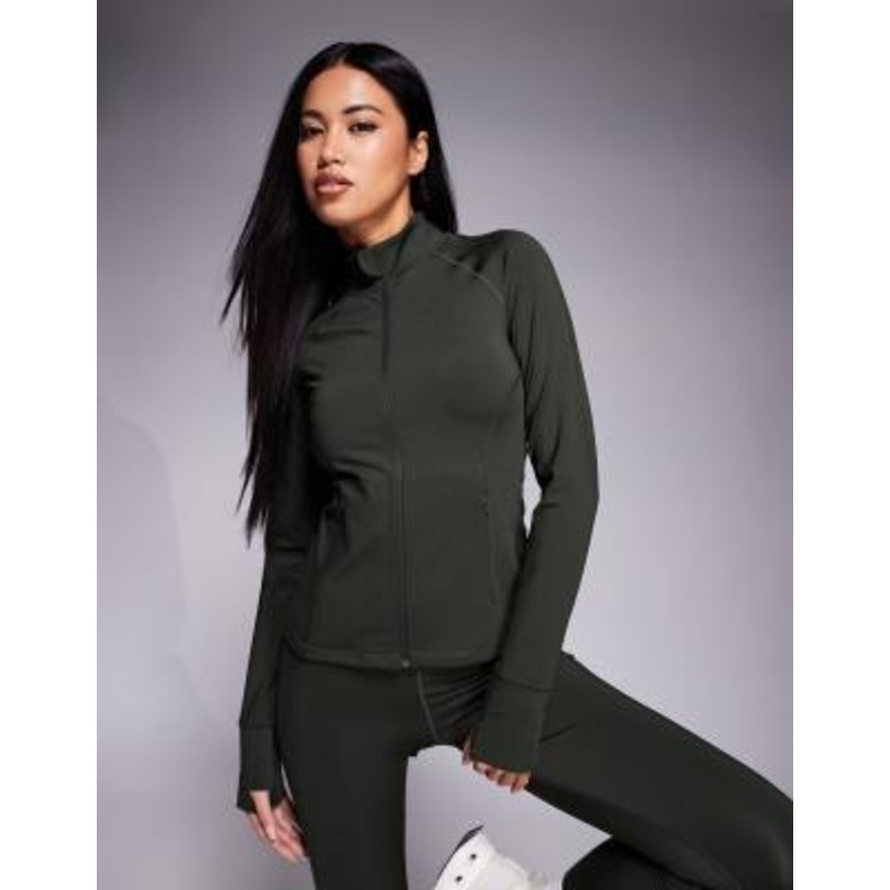 4505 Icon sculpting zip up long sleeve jacket in dark khaki