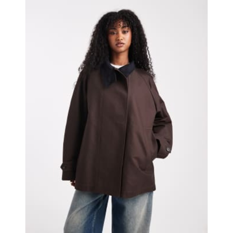 ARKET waxed cotton trench jacket in dark brown