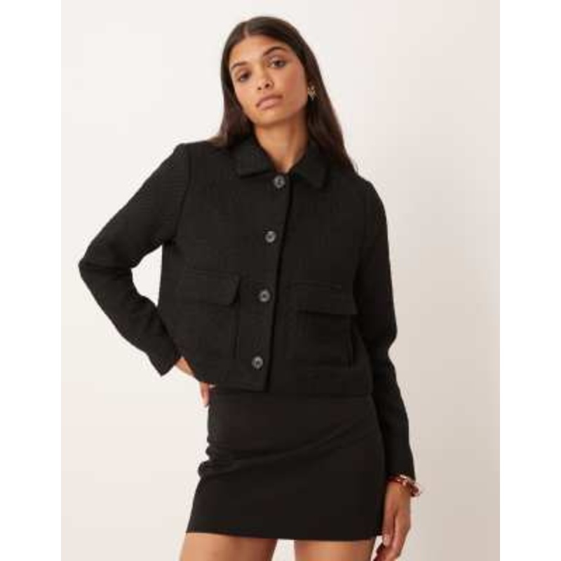 AWARE boucle button front trophy jacket in black