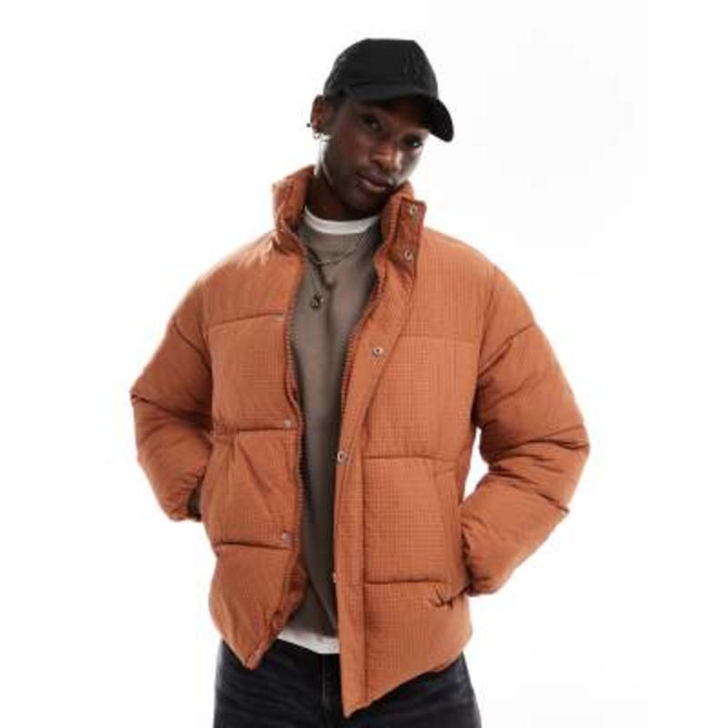 COLLUSION funnel neck ripstop padded puffer jacket in orange