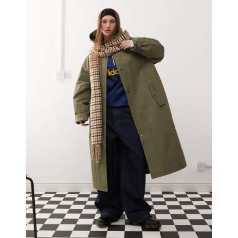 COLLUSION longline trench jacket in khaki