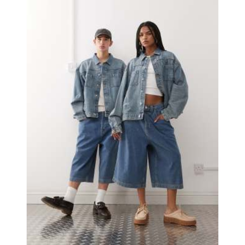 COLLUSION Unisex denim trucker jacket in stonewash