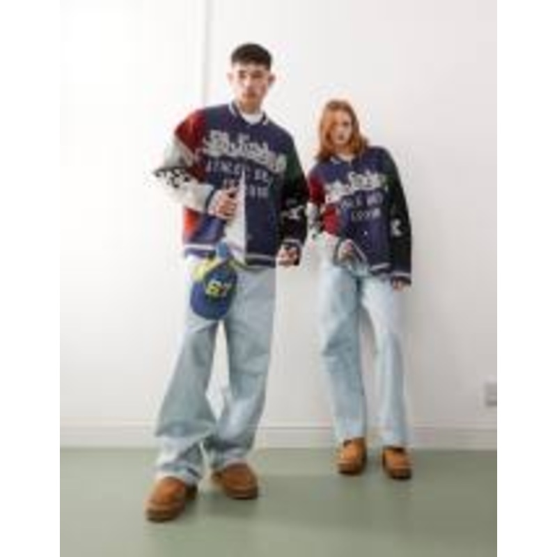 COLLUSION Unisex spliced bomber jacket in navy