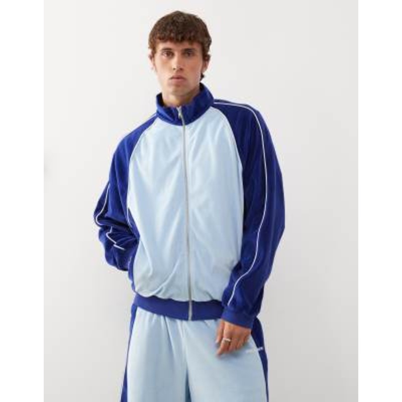 COLLUSION velour paneled jacket in blue – part of a set