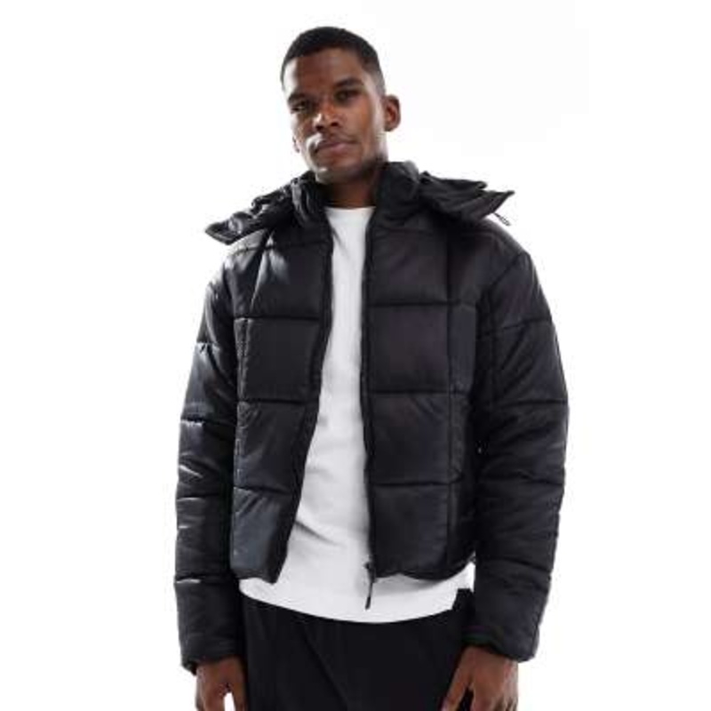 Cotton On cropped puffer jacket in black