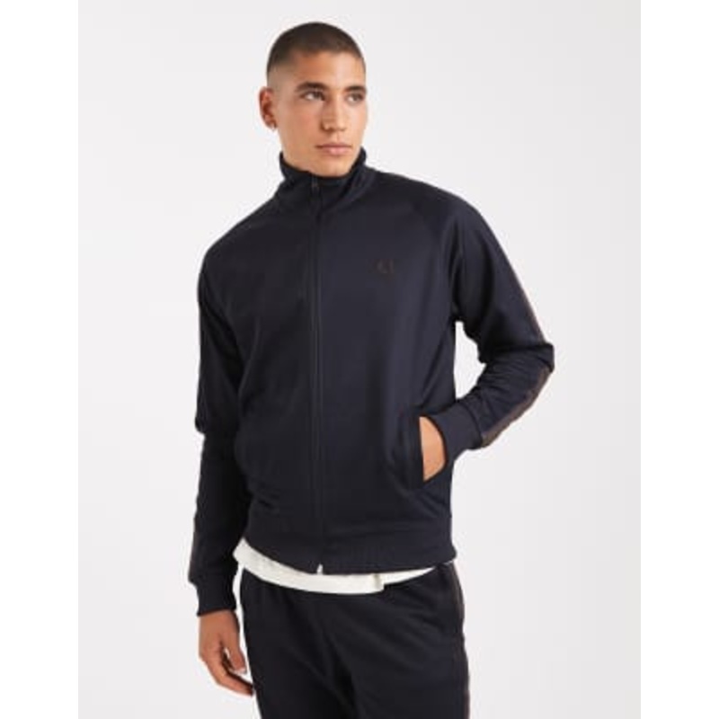 Fred Perry contrast tape track jacket in navy & burnt tobacco