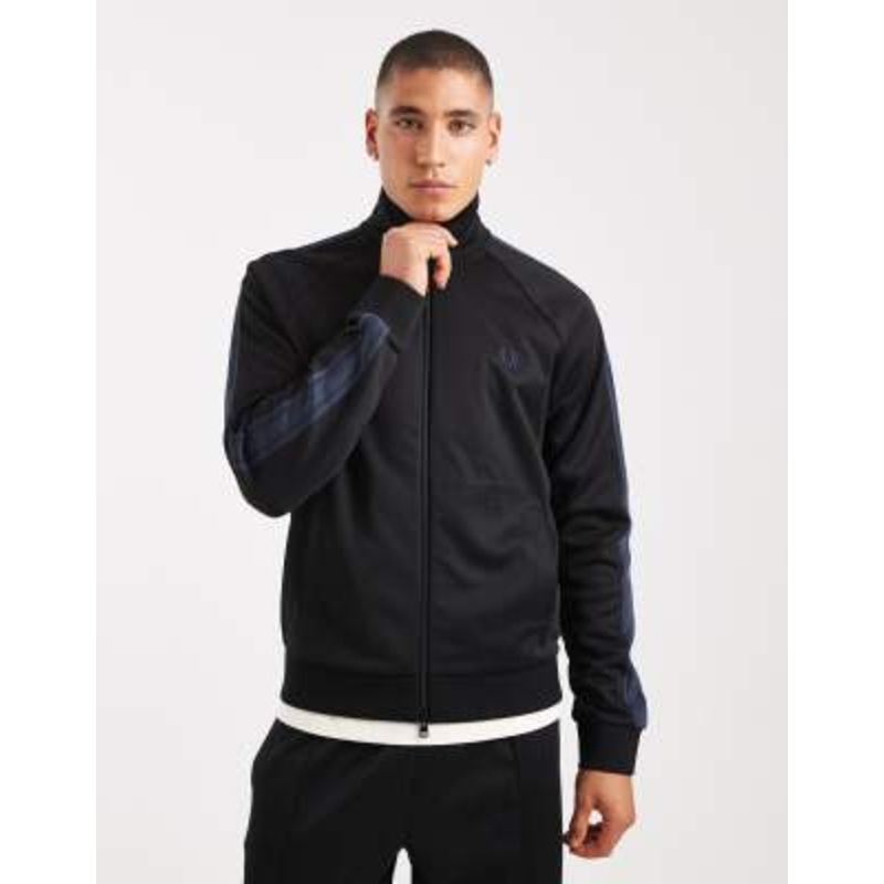 Fred Perry mesh taped track jacket in black