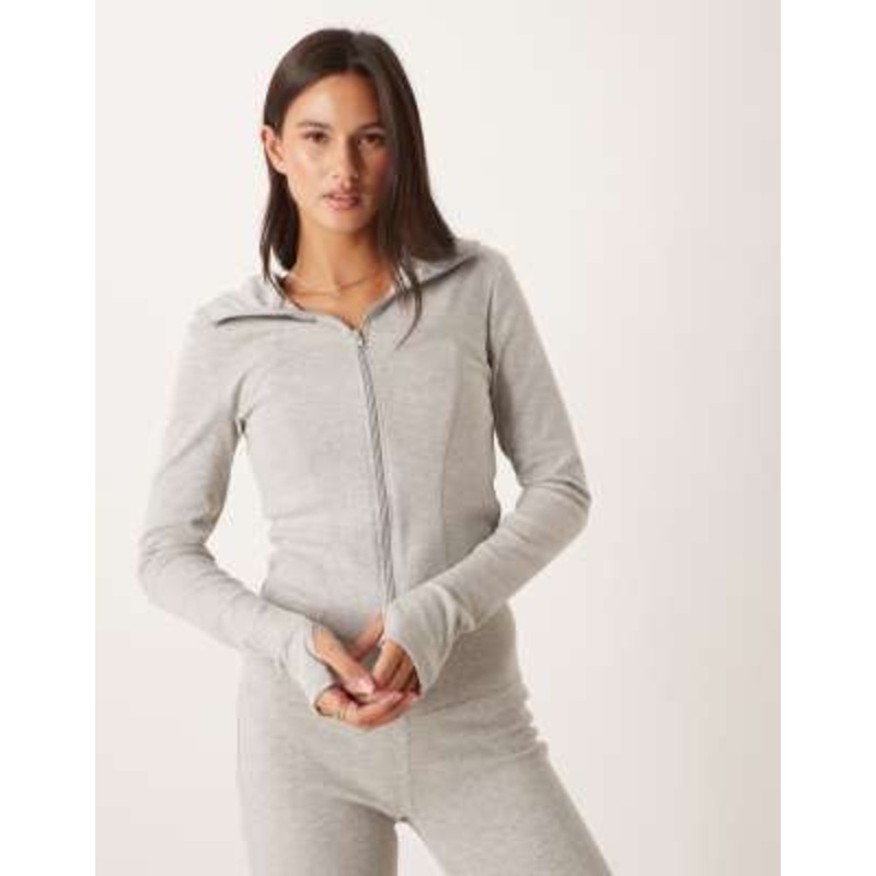 Gina Tricot sculpting zip up athletic jacket in light gray – part of a set