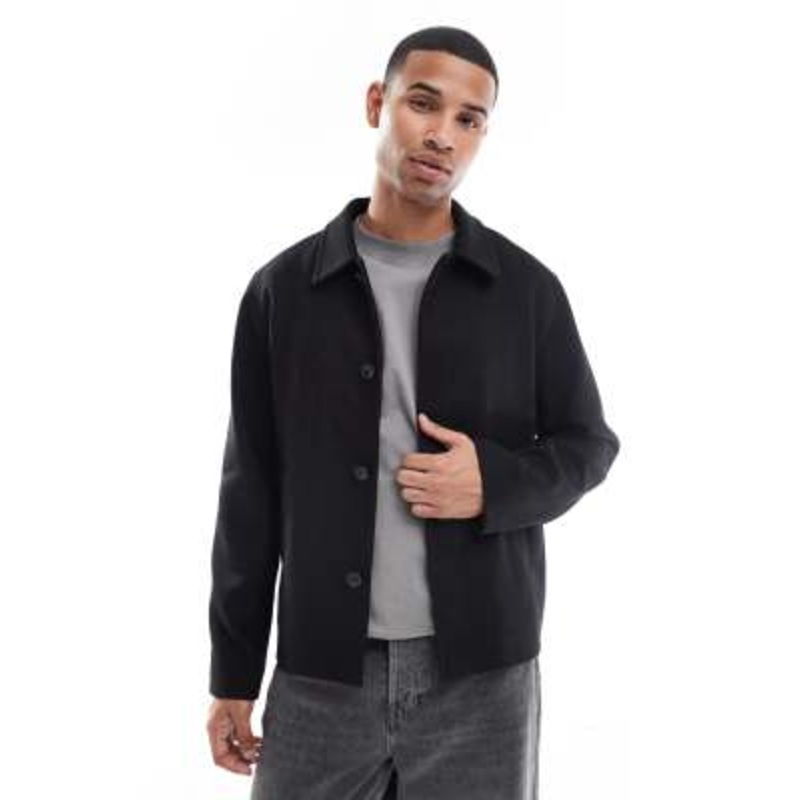 Jack & Jones boxy wool blend jacket in black