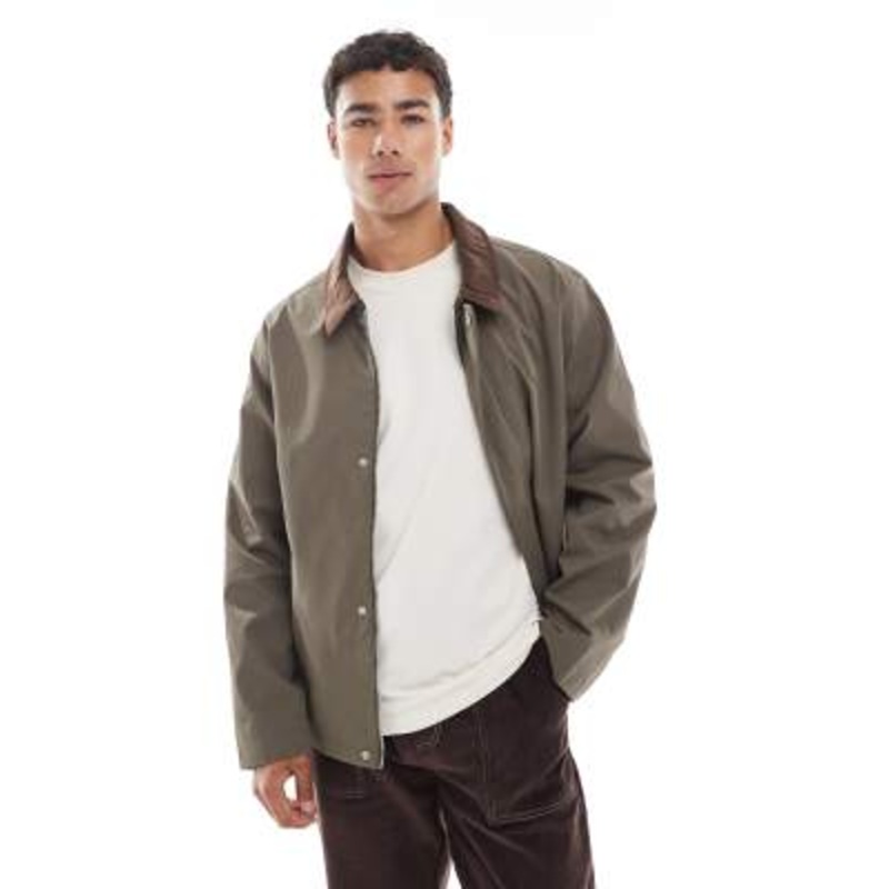Jack & Jones harrington jacket with corduroy collar in tan