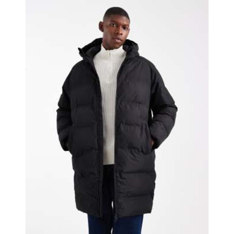 Jack & Jones hooded long puffer jacket in black
