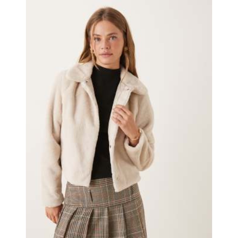 JDY faux shearling fur cropped jacket in cream