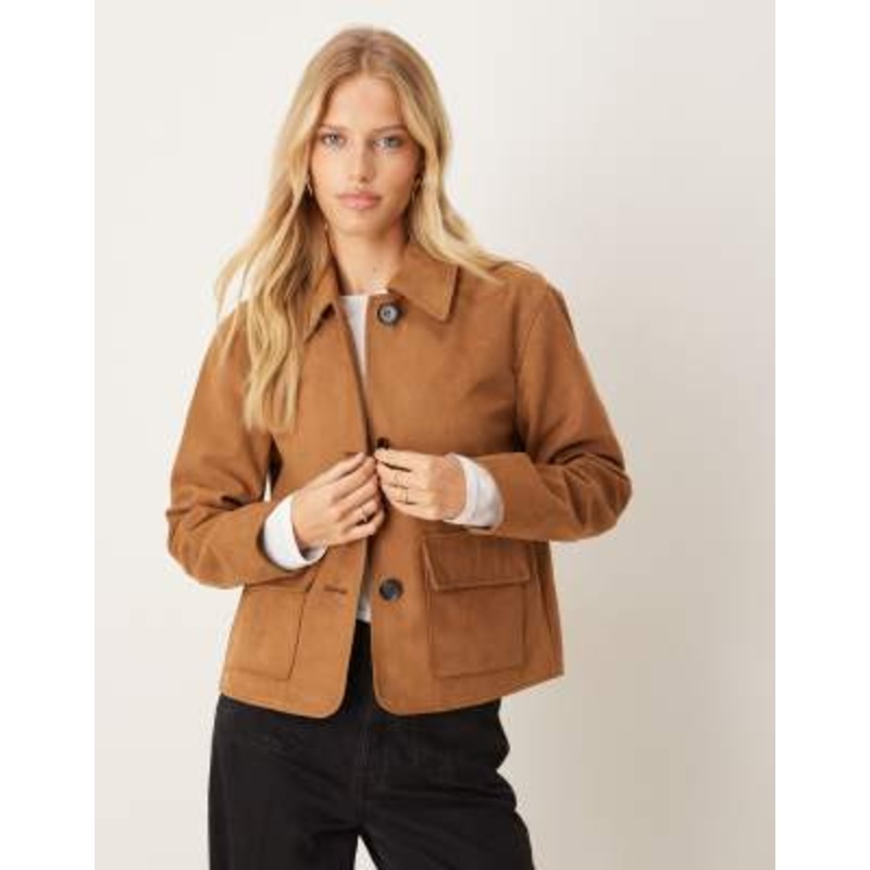 JDY faux suede short jacket with pocket in tan