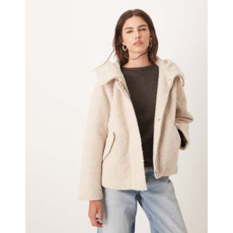 JDY wool look hooded jacket in stone