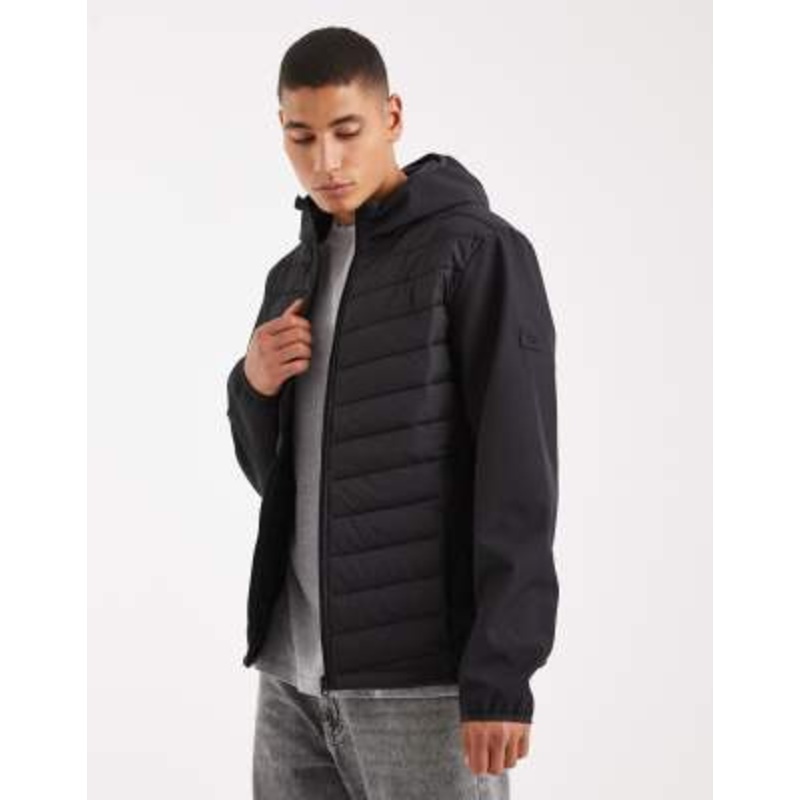 JJ Rebel hooded quilted jacket in black