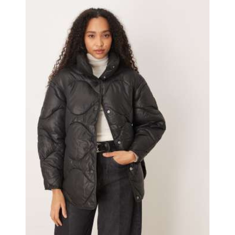 JJXX oversized quilted jacket with high neck in black
